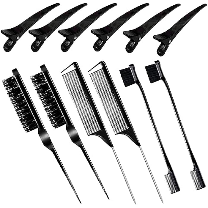 Goiple Hair Styling Comb Set Teasing Hair Brush Rat Tail Comb Edge Brush for Edge&Back Brushing, Combing, Slicking Hair for Women (Black) - Image 1